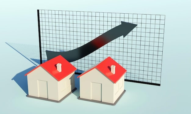 A split-screen graphic depicting two contrasting scenarios: On one side, rising mortgage rates and a slowdown in construction, indicating a cooling housing market. On the other side, stable or falling rates and increased home sales, representing a more active and affordable market.