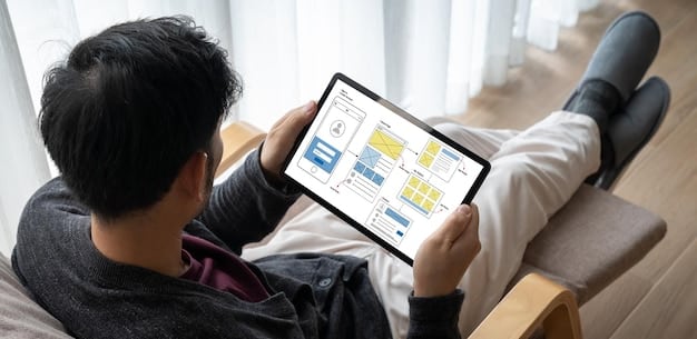 A property manager using a tablet with an AI-powered dashboard, showing real-time data on property performance, maintenance schedules, and tenant satisfaction metrics.