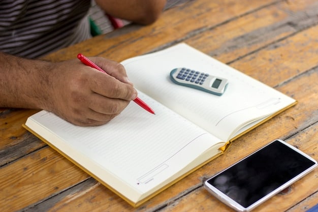 A person filling out IRS Form 5695, Residential Energy Credits, with a calculator and receipts nearby. The image conveys the process of claiming tax credits for energy-efficient home improvements.