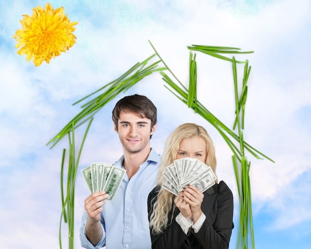 A split image showing on one side a pile of money and a happy family in front of a house, and on the other side a smaller pile of money with a question mark, symbolizing the impact of interest rates on affordability.
