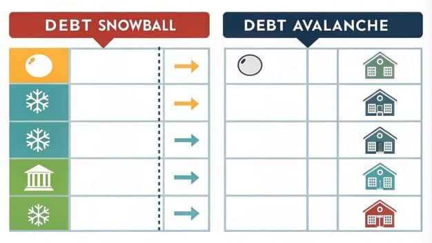 A split graphic showing two different debt repayment methods. On one side, 