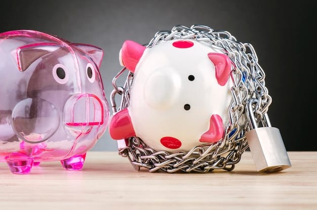 A piggy bank with a bandage on it, symbolizing financial recovery and protection. Coins are scattered around the piggy bank.