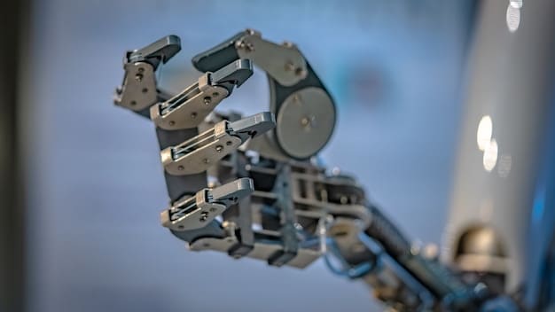A close-up of robotic arms working in a modern factory setting, highlighting the efficiency and precision of automation technologies in manufacturing.