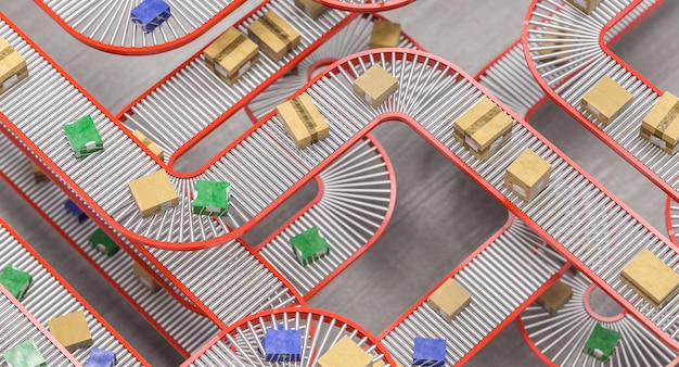 A bird's-eye view of a well-organized and efficient distribution center, showcasing optimized logistics and inventory management. Pallets neatly stacked, forklifts in motion, and a steady flow of goods.
