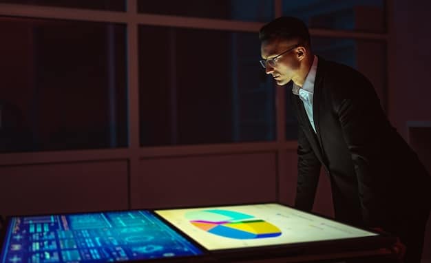 A person in a business suit interacting with a holographic AI interface, showing data analytics and strategic insights. The scene should convey the idea of AI empowering decision-making.