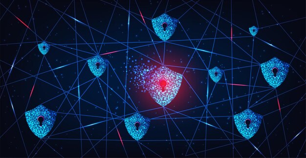 A visual representation of a secure network, with multiple layers of defense protecting against cyberattacks.