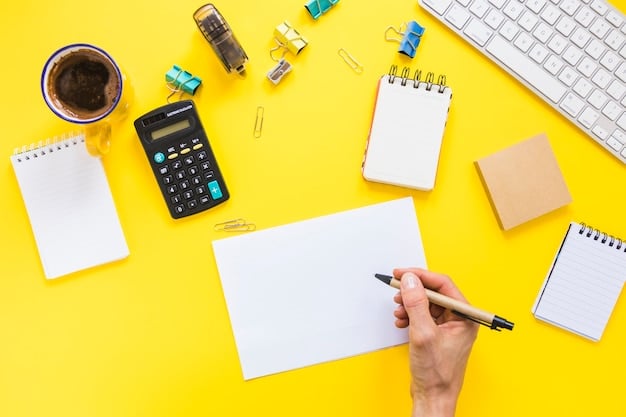 A person sitting at a desk with a laptop, highlighting items on a bill with a yellow marker. Focus on detailed examination of expenses.