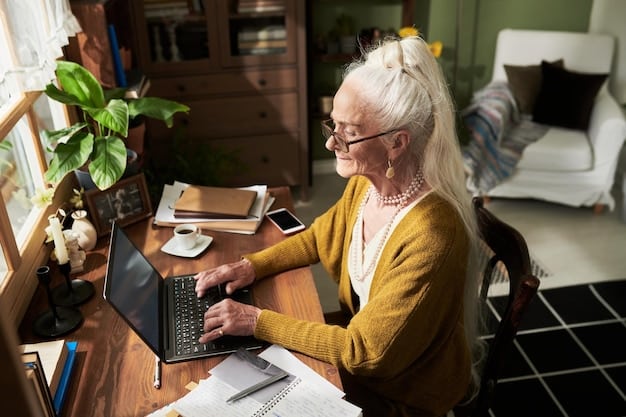 A person sitting at a desk, using a retirement planning calculator on their computer, surrounded by financial documents and graphs, illustrating the process of setting and calculating retirement goals.