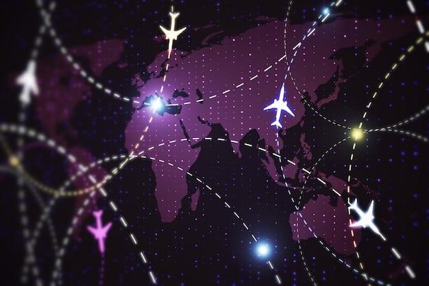 A world map with airline routes highlighted, showing connections between different cities, symbolizing the reach and potential of airline loyalty programs for travel hacking.