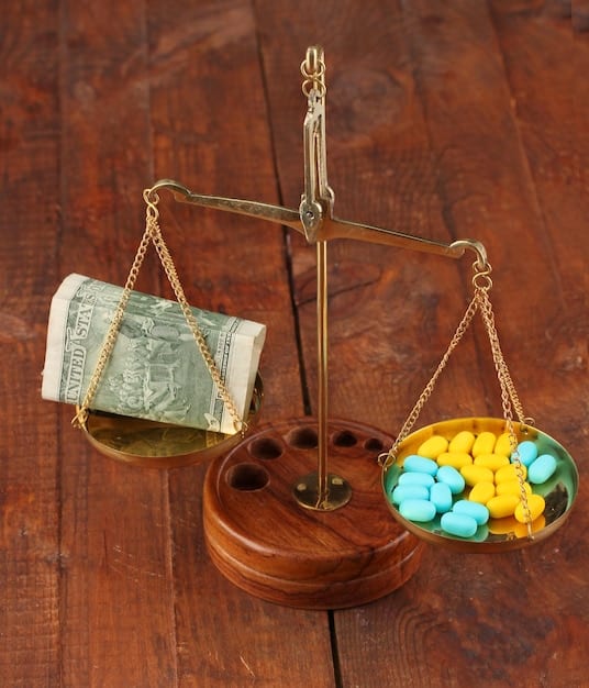 A balanced scale with money bags on one side and retirement savings documents on the other, symbolizing the importance of balancing current income with long-term financial planning. The background is a blurred image of a modern office setting.